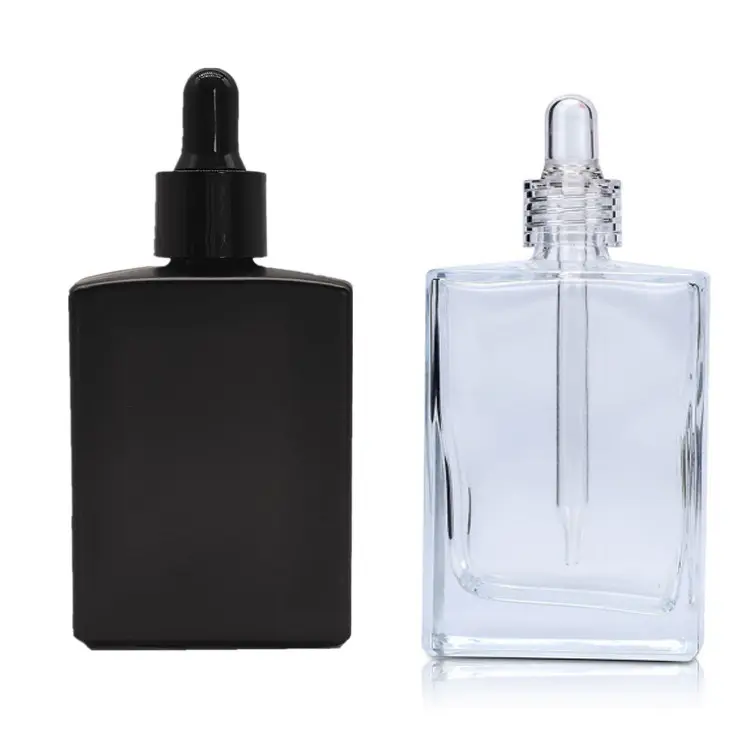 Perfume Container 30ml 50ml 100ml 1oz fosco preto claro quadrado Soro Tintura Óleo Essencial frasco conta-gotas de vidro