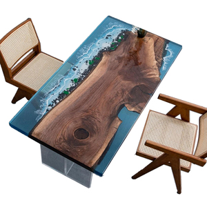 <span class=keywords><strong>Table</strong></span> en bois massif de peuplier français, style Océan Vent de Rivière, avec résine époxy, luxe léger, grande <span class=keywords><strong>table</strong></span> en bois, cristal de glace - Product Image 1