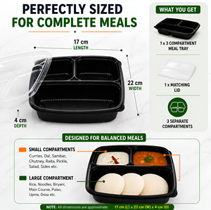 Meal Prep 3 Compartment Plastic Injection-Molded Leak-Proof Kitchen <b>Lunch</b> <b>Box</b> 20 <b>Pack</b> Microwave Dishwasher Safe Food Storage - Product Image 3