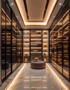 HAIYUE <span class=keywords><strong>Cabina</strong></span> <span class=keywords><strong>Armadio</strong></span> Completamente Personalizzabile con Design Moderno, Ripiani e Cassetti Regolabili, Misure Su Misura, Dettagli in Pelle Marrone Scuro - Product Image 2