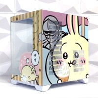 Boîtier d'ordinateur de bureau MicroATX personnalisé Chiikawa Usagi DIY avec panneau latéral en verre trempé pour PC de jeu