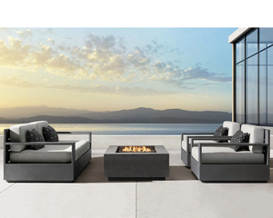 Canapé en aluminium avec tissu imperméable et foyer Ensemble canapé de patio <span class=keywords><strong>villa</strong></span> moderne de luxe <span class=keywords><strong>Marbella</strong></span> - Product Image 1