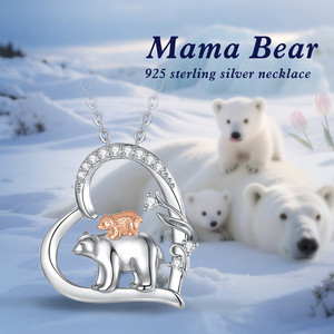 Changda Rhinestone 925 plata esterlina madre regalo lindo Animal amor corazón personalizado mamá bebé mamá oso de peluche colgante collar - Product Image 3