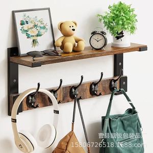 Wooden Wall Mounted Coat Rack With <b>Shelf</b> And <b>Hooks</b> For Home Storage Multifunctional Organizer Kr 1018 - Product Image 1
