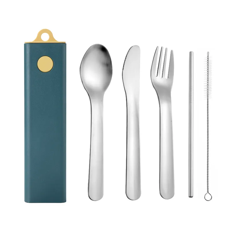 New Knife fork spoon Metal Straws with brush Portable camping Stainless Steel 18/0 cutlery set