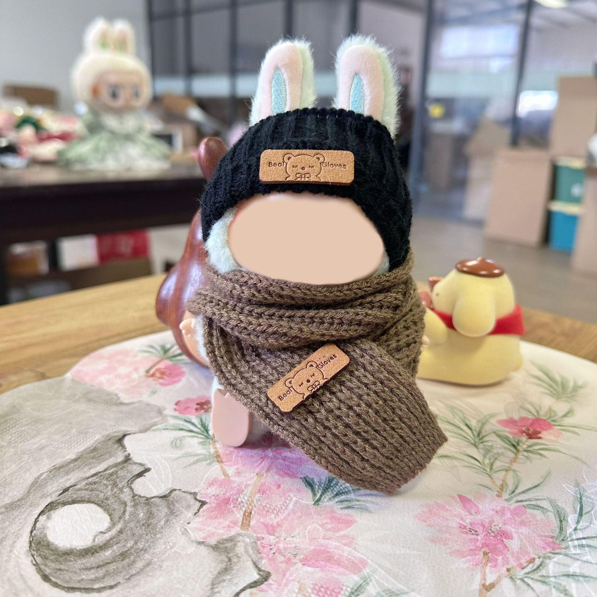 Gorro de oso negro + bufanda de oso de chocolate