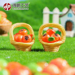 <b>Miniature</b> Resin Persimmon Basket Ornament Cute Simulation Fruit Desktop Decoration Round Shape Solid Color Design - Product Image 4