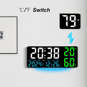 Horloge murale LED rectangulaire silencieuse à <span class=keywords><strong>grand</strong></span> écran avec télécommande électronique, 4 niveaux de luminosité, prix compétitif, pour usage domestique - Product Image 4