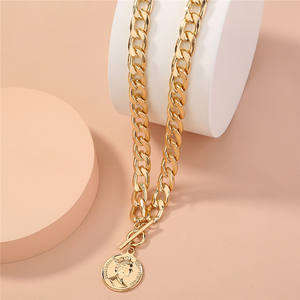 Collana Hip Hop Dorata con Catena Spessa e Ciondolo a Medaglione <span class=keywords><strong>per</strong></span> Donne e Ragazze - Product Image 3