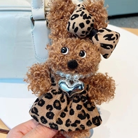 Porte-clés mignon en peluche imprimé léopard, fourrure bouclée douce, forme 3D, pendentif cœur en perle, marque RC, cadeaux de mode pour filles