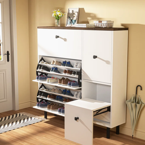 Armoire à <span class=keywords><strong>chaussures</strong></span> cachée avec 3 tiroirs à rabat Armoire à <span class=keywords><strong>chaussures</strong></span> autoportante Couloir Salon <span class=keywords><strong>Commode</strong></span> à <span class=keywords><strong>chaussures</strong></span> avec siège pliable - Product Image 4