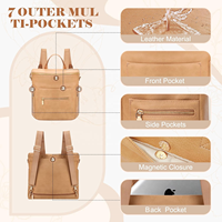 Sac à dos à langer en cuir grand format personnalisé pour voyage avec matelas à langer intégré