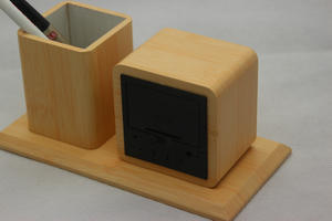 Hot Sell Office Desktop Pen Stand Table Bamboo Wooden Pen Holder Led Digital <strong>Alarm</strong> <strong>Clock</strong> With Date Temperature - Product Image 4