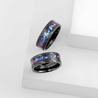 Anillo de Acero Inoxidable Negro Facetado con Incrustaciones de Ópalo Galáctico para Hombre, Regalo de Boda o Aniversario