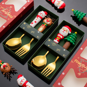 Grand ensemble de cuillère et fourchette en or pour sapin de Noël cuillère à café en acier inoxydable fourchette à <span class=keywords><strong>thé</strong></span> 2pcs 4pcs ensemble de couverts avec boîte cadeau - Product Image 4