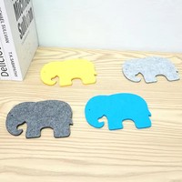 Lot de 4 dessous-de-verre en feutre RPET de 3 mm, motif éléphant de dessin animé, pour tasses à café et boissons, décoration de fête