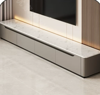 Table basse et meuble TV en bois massif avec plateau en quartz gris foncé à bords incurvés, style moderne et luxueux, pour salon, compatible avec les téléviseurs de 65 pouces et plus
