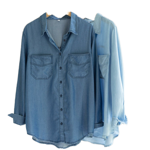 Elegante Camisa Vaquera para Mujer, Blusa con Botones, Cuello en V, Manga Larga Informal, Ropa Vaquera de Moda para Mujer - Product Image 1