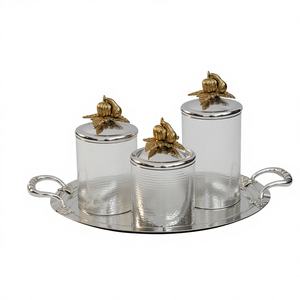 Stainless Steel Silver <b>Canister</b> with Gold Pumpkin Lid & Tray | Eco-Friendly Luxury Kitchen Food Storage for Party Use - Product Image 1