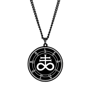 HLSS654 Leviatán evocación Sufur cruza satanismo símbolo satánico talismán grabado con láser collar con colgante de acero inoxidable - Product Image 3