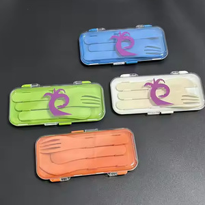 Portable Knife Fork Spoon Set Plastic Reusable Camping Utensil Three Piece Outdoor Cutlery With Lid Rectangular Shape - Product Image 4