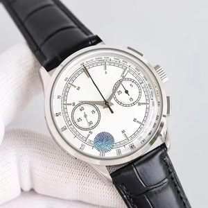Reloj Mecánico Cronógrafo de Diseño Exclusivo para Hombre, con Caja Plateada y Superficie Blanca, Correa de Cuero, Última Llegada 2026 - Product Image 1