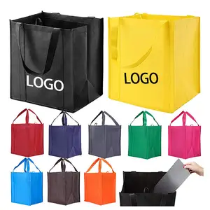 Sacola de tote não tecido vermelha reciclável, bolsa em branco liso para mercearia, compras com logotipo impresso personalizado