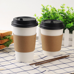 แก้วกระดาษแบบใช้แล้วทิ้งพร้อมฝาและปลอกหุ้ม สำหรับกาแฟและเครื่องดื่มร้อน บรรจุภัณฑ์สำหรับซื้อกลับบ้าน ขนาด 12 ออนซ์ สไตล์คลาสสิก - Product Image 2
