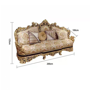 Juego de sofás seccionales de cuero de madera maciza tallada de estilo europeo de lujo, esponja rectangular de tres plazas para el hogar, Hotel, sala de estar - Product Image 6