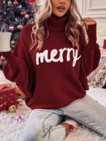 Nouveau pull de Noël à col montant pour femme, automne-hiver, ample, à manches chauve-souris, en tricot, vêtement d'extérieur