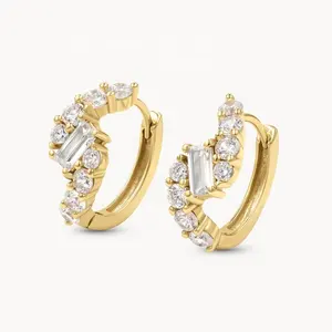 YINJU 925 Silver Ear Rings Baguette Diamond Wave Sweet Candy Huggie Hoop Earring Gold Jewelry Women