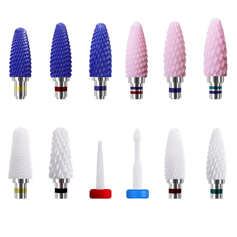 APROMS Ceramic Nail Drill Bits Blue Pink Black Nail Milling Cutter Electric Manicure Drill Machine Cuticle Gel Removal Tool