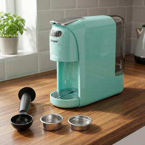 Macchina da Caffè Elettrica 3-in-1 Caffea Kooper per Capsule, Cialde e Caffè Macinato, per Hotel, Alimentazione USB, Plastica Azzurra - Product Image 2