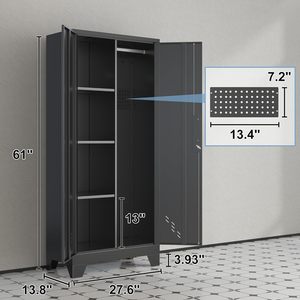 Gabinete de almacenamiento de metal, herramienta de limpieza, gabinete de 2 puertas con barra colgante, escoba, fregona, gabinete de herramientas con cerradura - Product Image 1