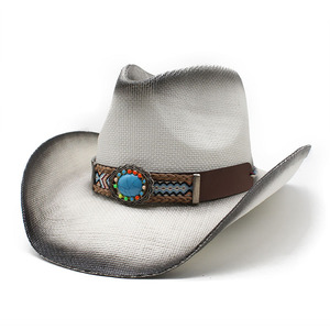 Sombrero de <span class=keywords><strong>Vaquero</strong></span> de Paja Estilo Veraniego con Protección Solar para Hombre y Mujer, <span class=keywords><strong>Pintado</strong></span> con Spray, Estilo Occidental - Product Image 2