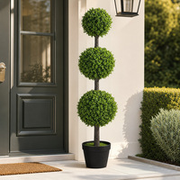 Künstlicher Topiary-Baum mit Eigenem Logo, Dreifach-Kugel 80cm, Drei Ebenen, Schwarzer Topf, Buchsbaum, Eingangsbereich, Innen- und Außendekoration, Wiederverwendbar