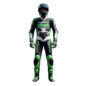 Combinaison de course Kawasaki Premium pour homme, 1 pièce, en cuir de vache véritable/cuir de kangourou, style MotoCP, combinaison de course sur circuit, niveau de protection 2 - Product Image 1