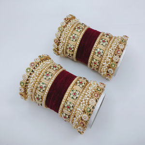 Elegant Velvet Bridal Bangles and Pearl <b>Bracelets</b> <b>Set</b> Premium Wedding Accessory Designer Jewelry Collection - Product Image 2
