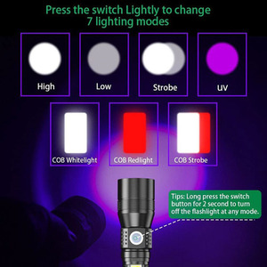 Senter <span class=keywords><strong>UV</strong></span> 3 in 1 395nm Cahaya Hitam 7 Mode Zoom Magnetik LED Senter USB Isi Ulang dengan Klip - Product Image 4