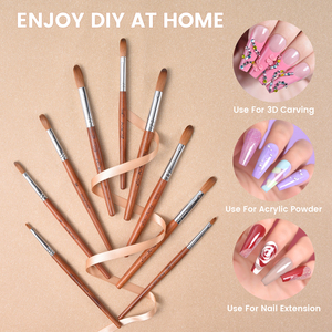 Kolinsky Sable Acrylic Nail Brush <b>Set</b> <b>Crimped</b> Ferrule Red Wood Handle Flat Head Gel Builder Extension Tool Salon Home Use - Product Image 6