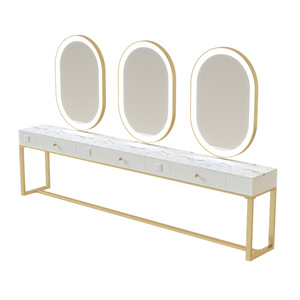 <span class=keywords><strong>Table</strong></span> de manucure Maokangyun, célèbre sur Internet, miroir double face, design contemporain, dessus en cuir, surface en pierre, écologique - Product Image 6