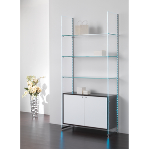 Modern Glass Shelf <b>Cabinet</b> 103x40x220cm Glossy <b>White</b> LED Lighting Living Room <b>Storage</b> Unit - Product Image 1