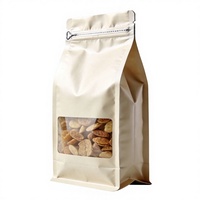 Sac en papier kraft biodégradable avec fenêtre, en matériau recyclé, imprimé sur mesure, fond plat, pochette autoportante pour emballage de boulangerie