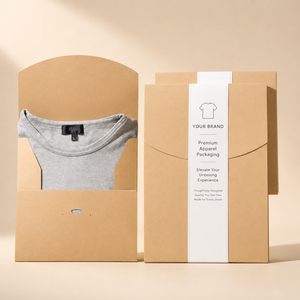 Folding Kraft Paper Apparel Box Recyclable T Shirt Garment Packaging Envelope with Belly Band for Boutiques Low MOQ DDP - Product Image 1