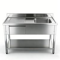 Meja kerja Stainless Steel Universal, dengan wastafel dan Laci kabinet penyimpanan