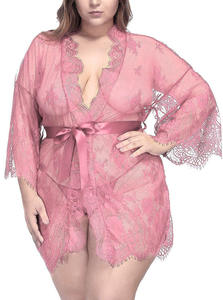 Lingerie grande taille pour femmes rondes, ensemble de vêtements de nuit 2 pièces avec dentelle, <span class=keywords><strong>robe</strong></span> de chambre sexy, ensembles de lingerie pour femmes - Product Image 5