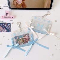 Porte-cartes photo horizontal transparent de 3 pouces, pendentif carte aile d'ange Kawaii avec nœud en ruban DIY, breloque de sac pour Kpop et carte d'identité étudiante
