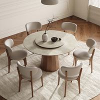 Purely Feel French Vintage Massivholz runder Tisch Nordisch modernes einfaches Zuhause mit Plattenspieler Nussbaum Farbe matt Rock Board Tisch