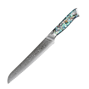 Damascus Steel Serrated <b>Bread</b> <b>Knife</b> Abalone Shell Handle Long Sharp Wavy Edge Kitchen <b>Knife</b> for Slicing <b>Bread</b> Cake Pastry - Product Image 1