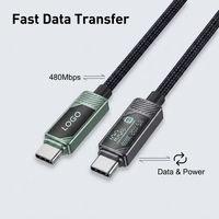 Câble de charge rapide USB-C C PD 100W à haute vitesse avec affichage numérique LED 20V 5A, logo personnalisé, connecteurs en alliage de zinc et nylon tressé